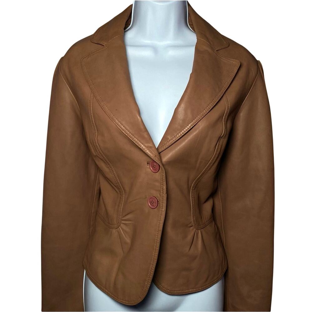 Vegan Leather Terracotta Detailed Stitch Tailored Fit Western Chic Fitted Jacket